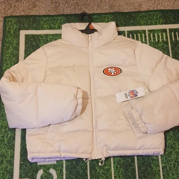 San Fransisco 49ers Womens Crop Top Women's White Puffer Full Zip Jacket Winter - Picture 2 of 4